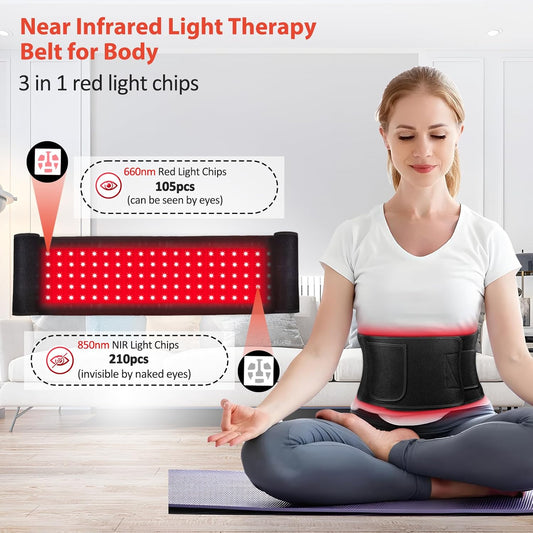 Red Light Therapy for Body, Infrared Light Therapy for Shoulder Waist Muscle Pain Relief, Upgraded 3 in 1 Led Beads, 660Nm Red Light &850Nm near Infrared Light Therapy Belt Wrap Timer Remote Control