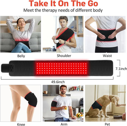 Red Light Therapy for Body, Infrared Light Therapy for Shoulder Waist Muscle Pain Relief, Upgraded 3 in 1 Led Beads, 660Nm Red Light &850Nm near Infrared Light Therapy Belt Wrap Timer Remote Control