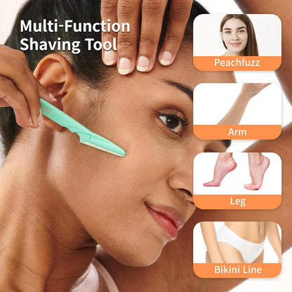 Dermaplaning Tool 6 Razors/Dermaplanie Razor, Eyebrow Razor, Facial Razor, Face Razor Peach Fuzz Remover, Exfoliating Face with Stainless Steel Safety Cover for Sensitive Skin